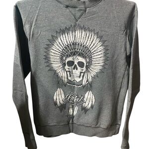 Fatal Gray Skull Graphic Crewneck Sweater